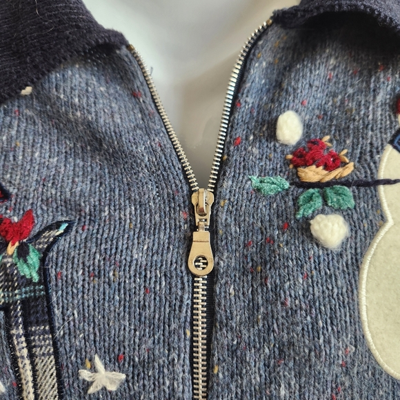 VTG Festive BP Design Embroidered Patchwork Blue Heather Zip Christmas Sweater M - Picture 6 of 15